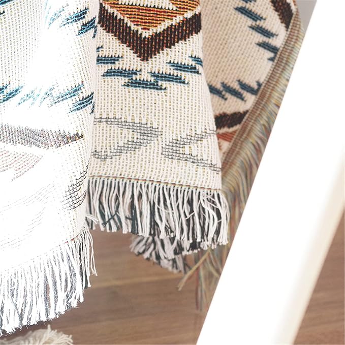 Luxlovery Bohemian Sofa Throw Blankets Dusty Yellow and Grey Woven Boho Hippie Tribal Boho Aztec Throw Blanket for Couch Bed Throws Oversized Chair Sofa Cover with Tassels(63"x102")