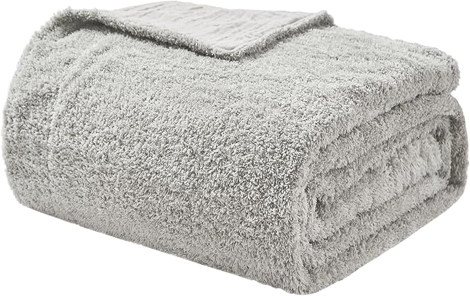 EMME Muslin Cotton Fleece Queen Blanket Reversible - 80"*90" Grey Soft Warm Throw Blankets for Couch Bed Picnic Travel Bed