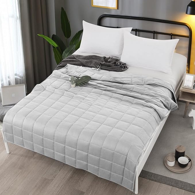 ZonLi Weighted Blanket (60''x80'', 15lbs, Queen Size, Light Grey), Cooling Weighted Blanket for Adults, High Breathability Heavy Blanket, Soft Material with Premium Glass Beads
