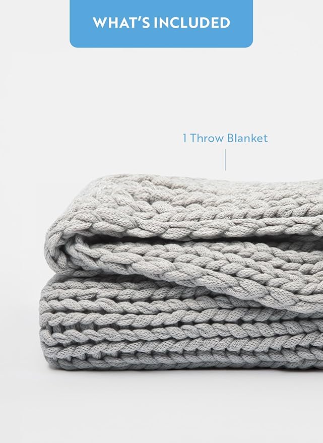 Linen Market Beddings Oversized Chunky Knit Throw Blanket Acrylic Hypoallergenic - 47'' x 59'' Cozy Home Accent for Snuggling, Lounging, and Stylish Décor (Light Gray)