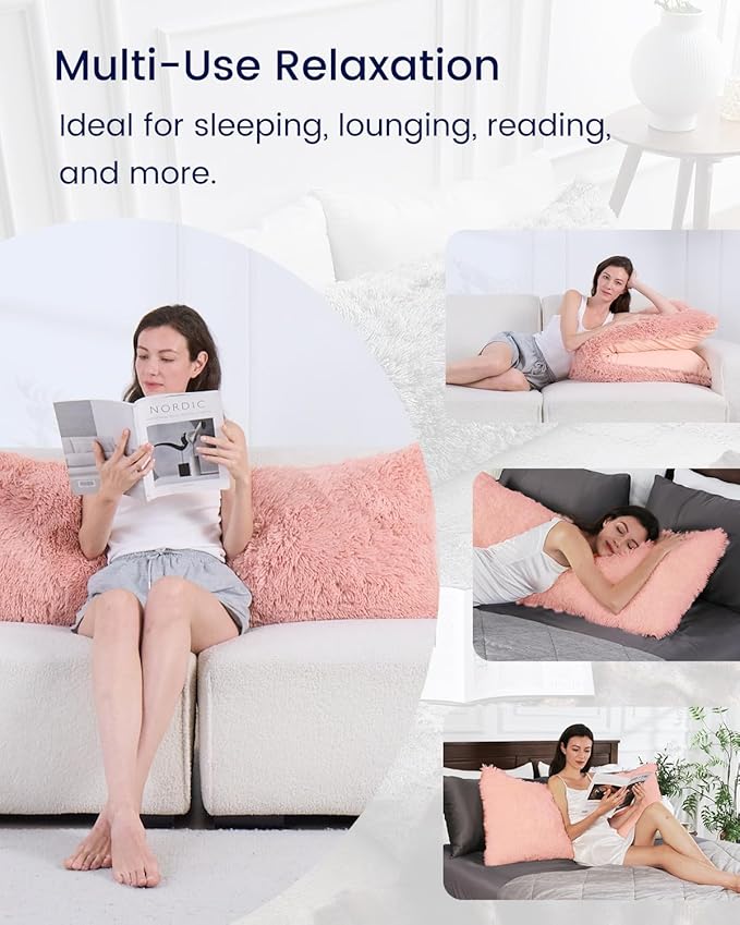 ZonLi Fluffy Body Pillow, Full Body Pillows for Adults, Long Pillow for Sleeping with Removable Cover and Adjustable Filling for Side Sleeper & Pregnancy,Large and Firm Pillow, Machine Washable(Pink)