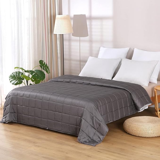 ZonLi Cooling Weighted Blanket (48"x72", 15lbs, Grey), Queen Size Bamboo-Derived Rayon Weighted Blanket for Adults, High Breathability Heavy Blanket, Soft Material with Premium Glass Beads