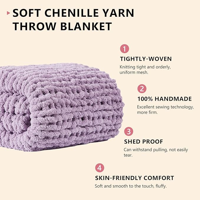 L'AGRATY Chunky Knit Blanket Throw - Soft Chenille Yarn Throw Blanket 30x40:Handmade Thick Cable Knit Crochet Blanket - Large Knit Blanket Chunky Rope Knot Throw Blanket for Couch Sofa Bed Home Decor