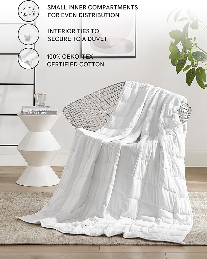 YnM Weighted Blanket,Heavy 100% Oeko-Tex Certified Cotton Material with Premium Glass Beads (White, 41''x60'' 10lbs), Suit for One Person(~90lb) Use on Twin Bed