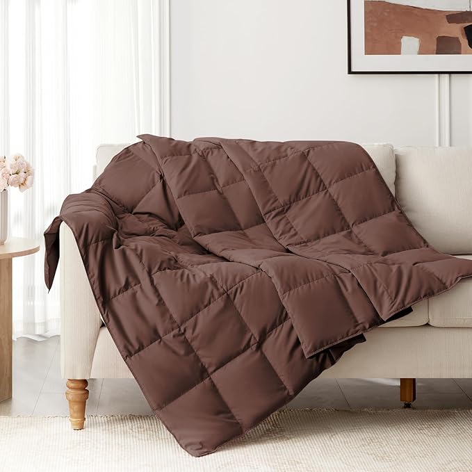 Down Throw Blankets for Couch 50x70 Down Blanket for Indoor and Outdoor Throw Blanket use Soft Lightweight Throw Blanket Chocolate