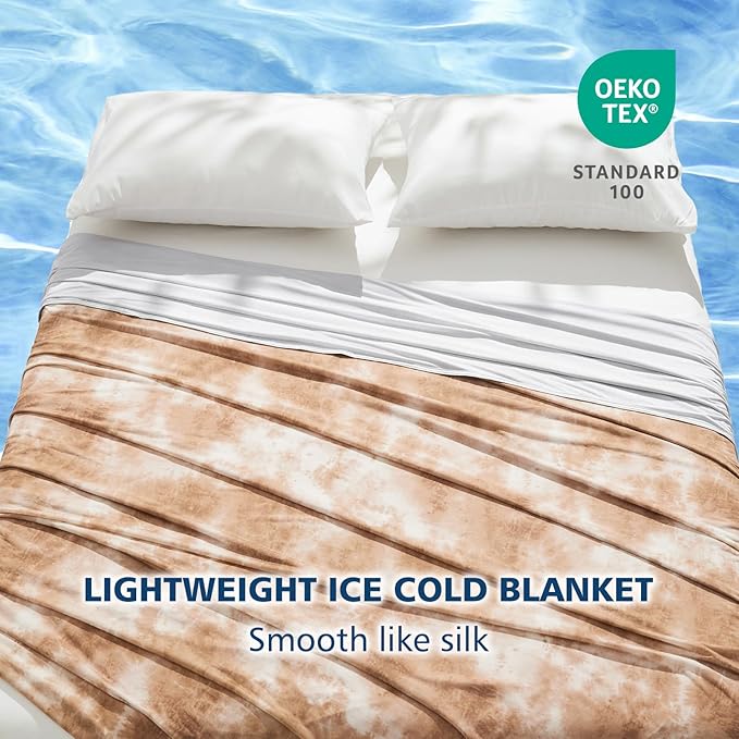 EMME Cooling Blanket Twin Size (60"x80"), Q-Max 0.5 Cooling Blankets for Hot Sleepers, Ice Summer Blanket for Nights Sweats, Khaki Lightweight Sheet for Bed