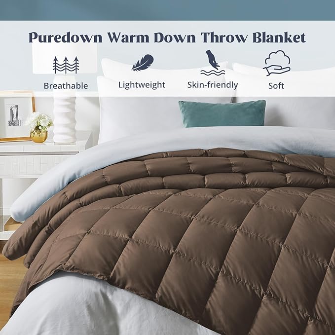 puredown®Lightweight Down Feather Comforter, Thin Down Fiber Bedding All Season Full/Queen Size Soft Cover Ultra Lightweight Down Fiber Duvet Insert (90" x 88")