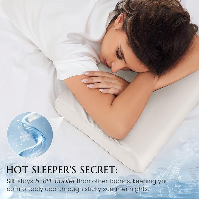THXSILK 2 Pack 19 Momme 100% Mulberry Silk Pillowcase for Contour Memory Foam Pillow, Contour Pillow Case Cover, Cervical Pillow Case, Pack of 1(White, 20"x12"x3.9"/2.7")