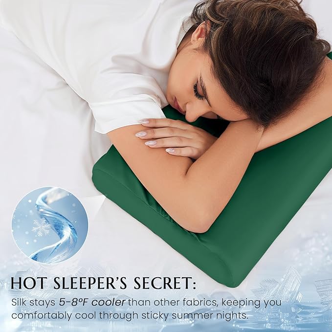 THXSILK 19 Momme 100% Mulberry Silk Pillowcase for Contour Memory Foam Pillow, Contour Pillow Case Cover, Cervical Pillow Case, Pack of 1((Emerald Green, 24"x14"x4.7"/3.9")