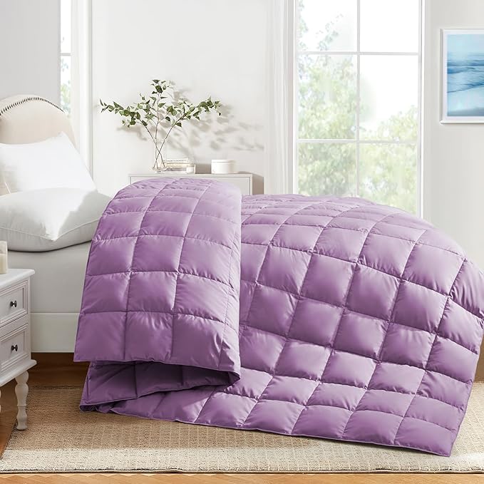 Soft Lightweight Down Blanket for Bed Sofa Couch Indoor and Outdoor Use, Warm and Fluffy Throw Blanket, Light Purple, Queen Size (90"X88")