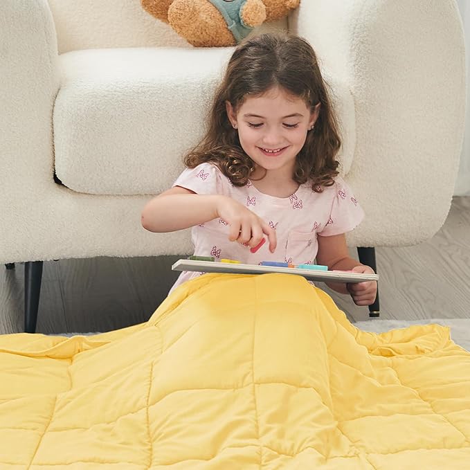 yescool Weighted Blanket (7 lbs, 41" x 60", Yellow) Cooling Heavy Blanket for Sleeping Perfect for 60-90 lbs, Breathable Blanket with Premium Glass Bead, Machine Washable