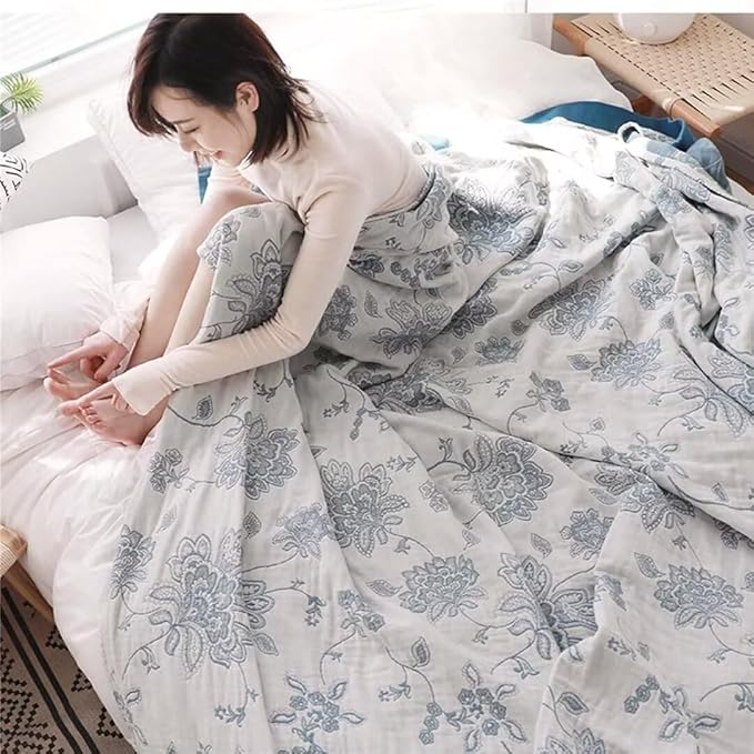 Muslin Throw Blankets for Bed,100% Cotton Softy Cozy Boho Quilt Throw for Bed,Living, Reversible Lightweight Fall Throw Blankets for Bedroom,Sofa, Couch,Chair 60"x80"