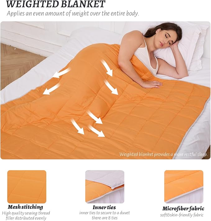 Weighted Blanket 15lbs Twin Size Orange Grey 48"x72" Weighted Blankets for Adults Heavy Blanket are Comfortable and Cozy
