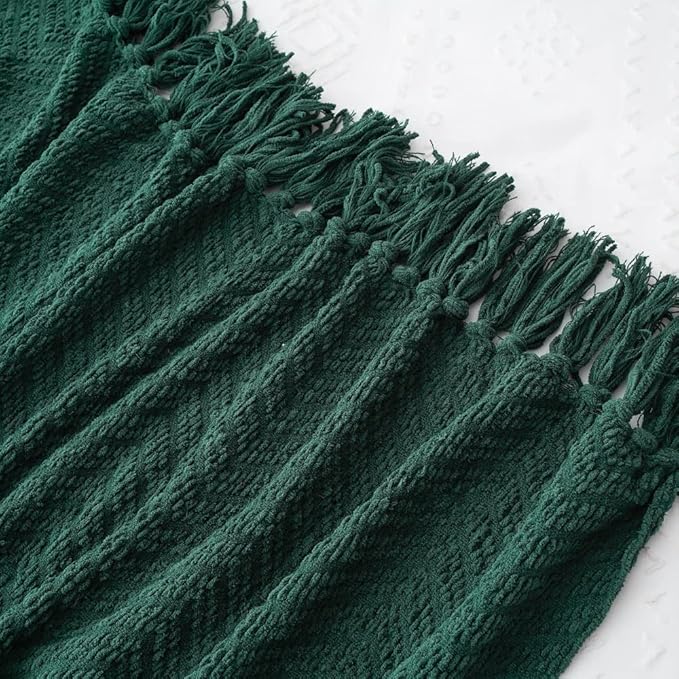 BATTILO HOME Forest Green Throw Blanket Couch,Knit Christmas Throw Blanket Versatile Chair,Super Soft Warm Christmas Decor Throw Tassels Bed,Sofa and Living Room,50'' x 60''