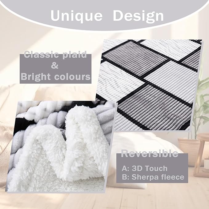 PU MEI Sherpa Blanket Fleece Throw Blanket Queen Plaid Thick Bed Blanket, Soft Warm Cozy Throw Blanket, 80"*90” Zebra-Grey