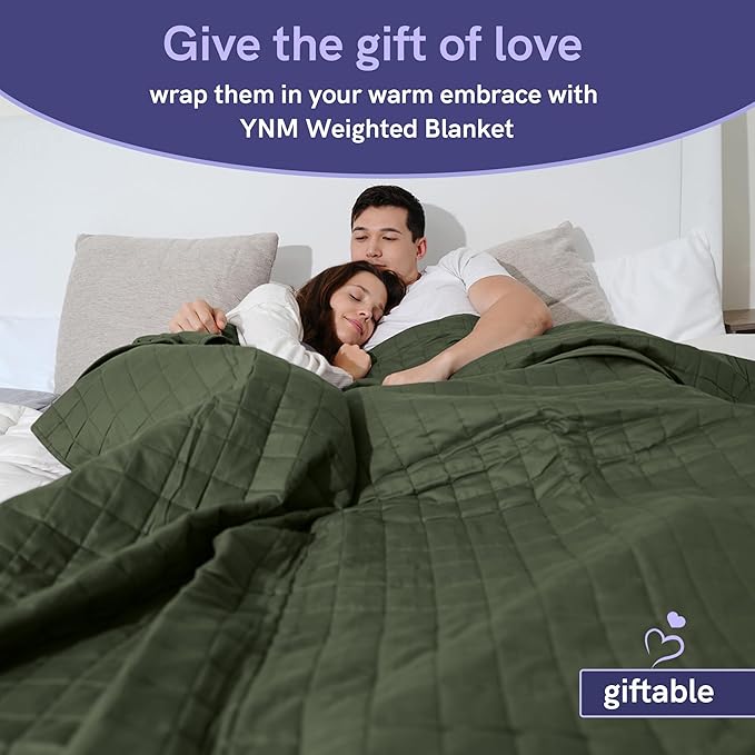 YnM Weighted Blanket, Soothing Cotton, Smallest Compartments with Glass Beads, Bed Blanket for One Person of 140lbs, Ideal for Queen or King Bed (60x80 Inches, 15 Pounds, Amy Green)