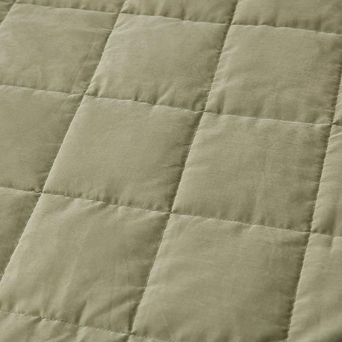 YnM Weighted Blanket — Cotton/Polyester Fabric with Premium Glass Beads (Avocado/White Reversible, 60''x80'' 20lbs), Suit for One Person(~190lb) Use on Queen/King Bed