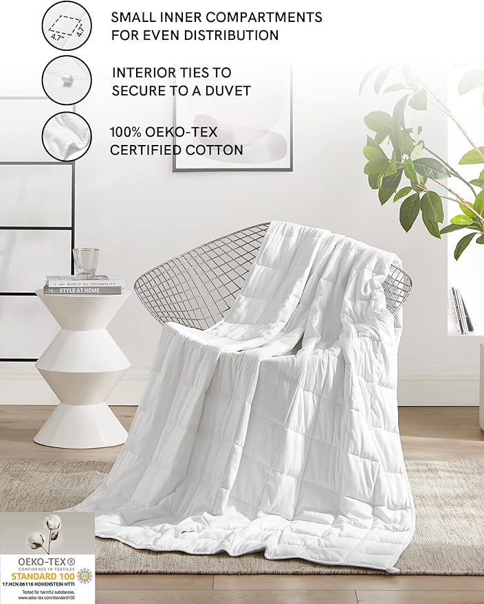 YnM Weighted Blanket,Heavy 100 Percent Oeko-Tex Certified Cotton Material, Bed Blanket for One Person of 210lbs, Ideal for Queen/King Bed (60x80 Inches, 22 Pounds, White)