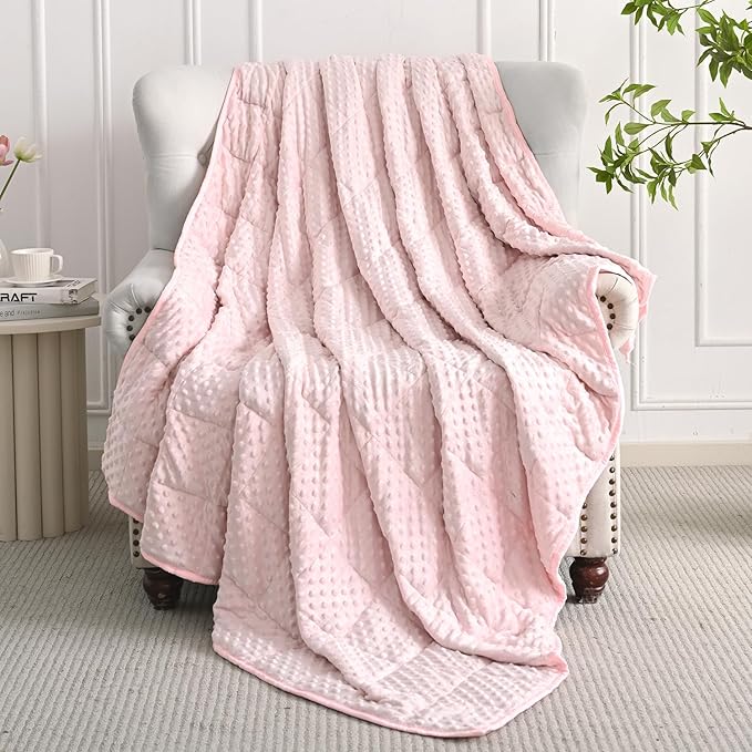 Mr. Sandman Weighted Blanket for Adults, Minky Dots Heavy Blanket for Woman,Man Sleeping/Calm, Soft, Cozy and Cooling Weighted Throw Blankets, Machine Washable, 48 x 72in, 12 lbs, Pink