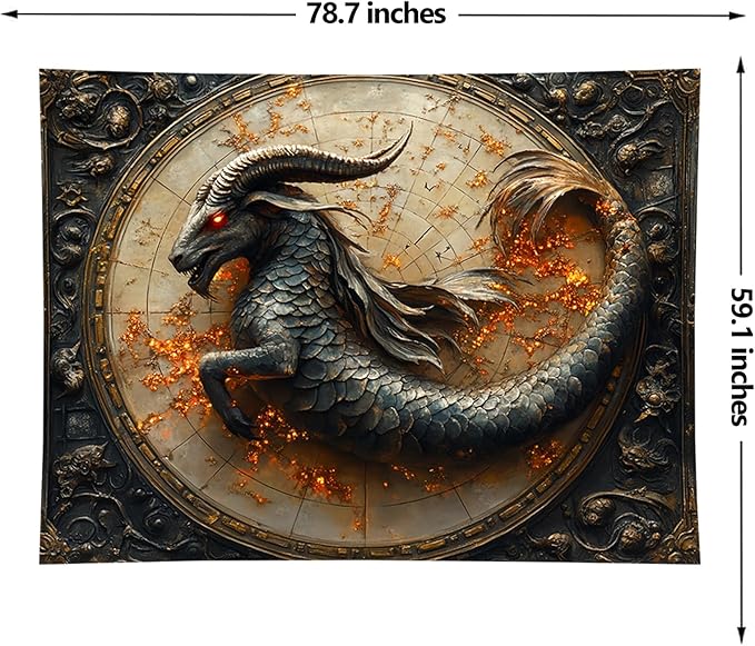 Liuzhouzai Vintage Zodiac Capricorn Tapestry Wall Hanging Astrology Home Decoration Aesthetics Suitable for Bedroom Living Room Dormitory Office Wall Decor 80x60 Inches