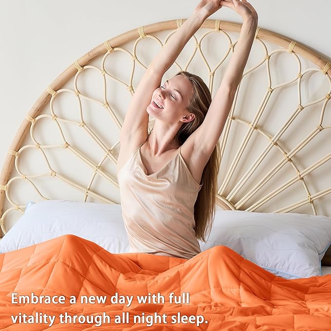 yescool Weighted Blanket for Adults (12 lbs, 60" x 80", Orange) Cooling Heavy Blanket for Sleeping Perfect for 110-130 lbs, Queen Size Breathable Blanket with Premium Glass Bead, Machine Washable