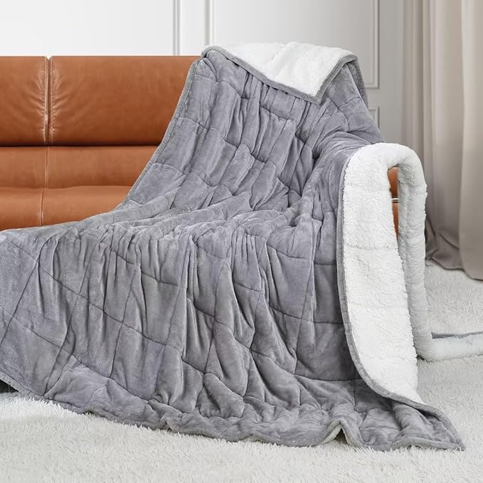 Alomidds Weighted Blanket for Adults, Twin Size 12lbs Weighted Blankets,Heavy Blanket with Shiny Soft Shiny Fleece and Cozy Warm Sherpa for Couch Bed, 48 x 72 inches,Grey