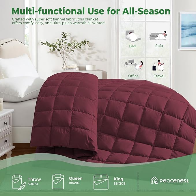 Soft Lightweight Down Blanket for Bed Sofa Couch Indoor and Outdoor Use, Warm and Fluffy Throw Blanket, Red, King Size (108"X88")