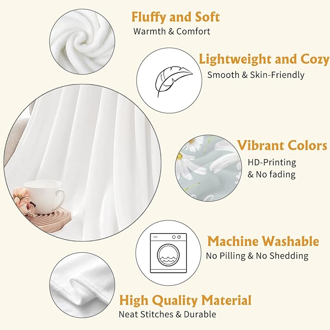 YeeJu Daisy Throw Blanket Queen Size White Floral Floral Blanket for Bed Couch Soft Cozy Fuzzy Plush Fleece Blankets Large Big Decorative Spring Summer Gift Decorative Blanket 90x90