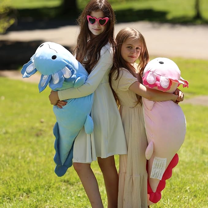 Jumbo Axolotl Plush Toy, 39" Giant Axolotl Stuffed Animal Plush, Big Blue Toys Gift for Girls Kids, Long Squishy Pillow for Holiday Birthday Christmas