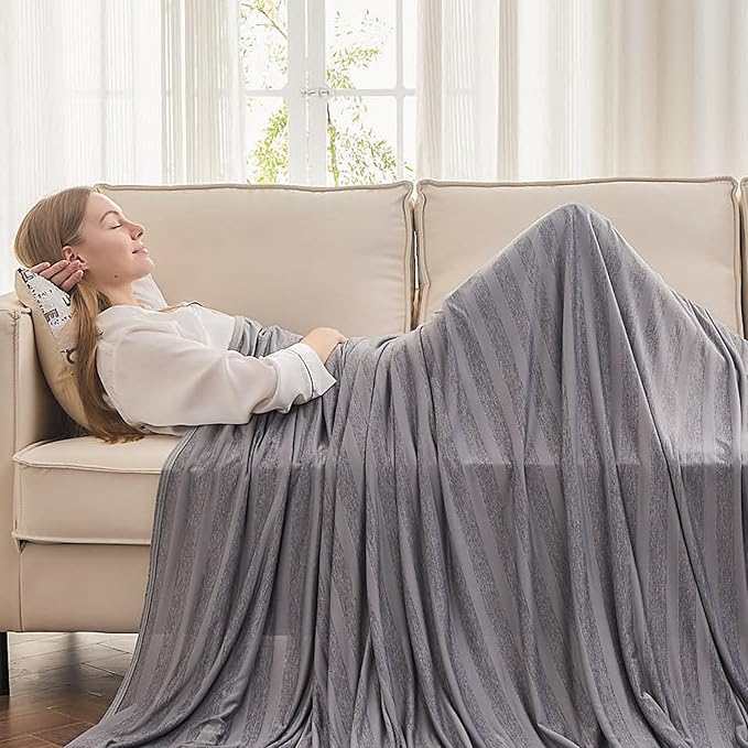 EMME Cooling Blanket King Size, Summer Bed Blanket for Hot Sleepers, Thin Lightweight Cold Blankets for Sleeping, Throw Blanket for Couch, Double-Sided Keep Body Cool, Grey Bed Sheet