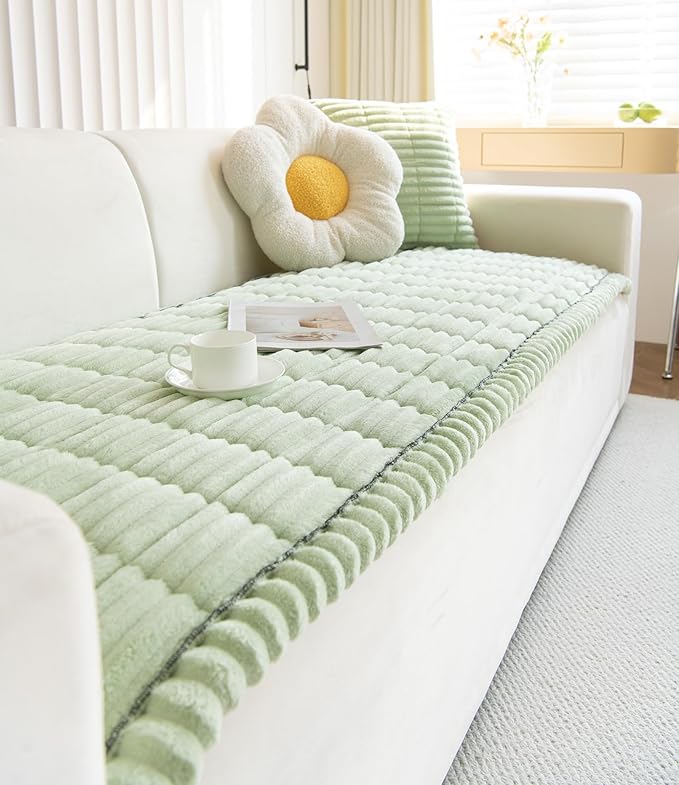 Faux Fur Plush Dog Couch Cover 3D Stripe Fuzzy Sofa Cover Non-Slip Fluffy Dog Bed Cover Pet Blanket Sofa Couch Furniture Protector for Puppy Large Dog Cat (Green,31"x31")