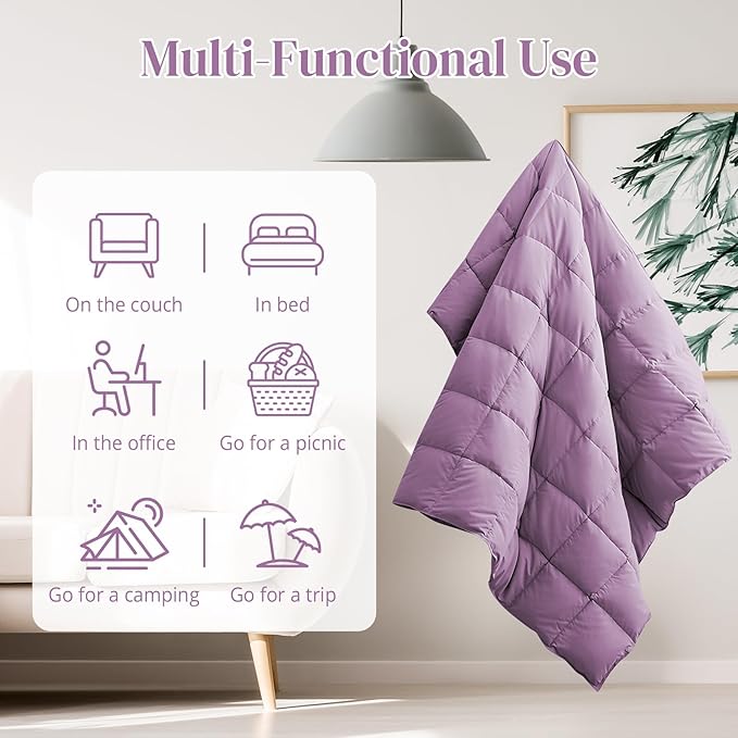 Down Throw Blankets for Couch 50x70” Down Blanket for Indoor and Outdoor Throw Blanket use Soft Lightweight Throw Blanket Light Purple