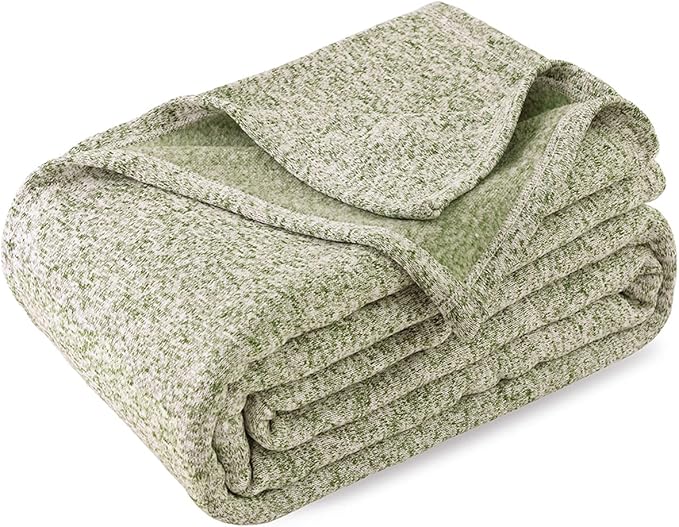 KAWAHOME Summer Sweatshirt Throw Blanket for Bed-Lightweight Breathable Blankets,Soft Thin Knit Jersey Throw Blanket for Hot Sleepers,50 X 60 Inches, Heather Green