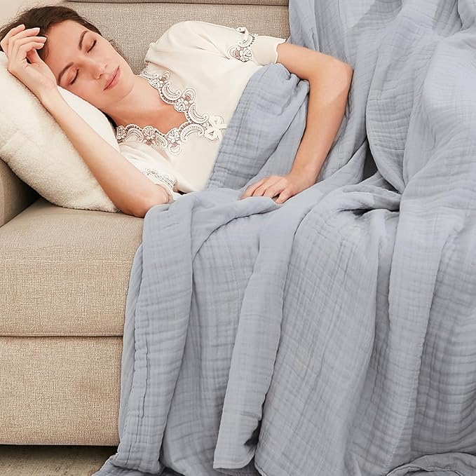 EMME Cooling Throw Blanket for Hot Flashes Muslin Throw Blanket 100% Cotton Throws Gauze Blanket All Season Soft Lightweight Breathable Blanket (Light Grey, 55"x75")