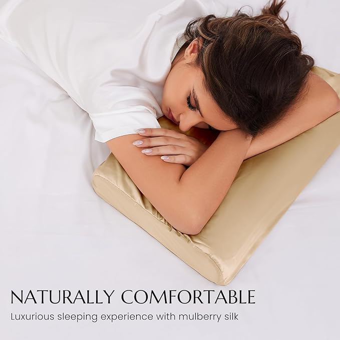 THXSILK 19 Momme 100% Mulberry Silk Pillowcase for Contour Memory Foam Pillow, Contour Pillow Case Cover, Cervical Pillow Case, Pack of 1(Champagne, 21"x14.5"x4.9"/4.2")
