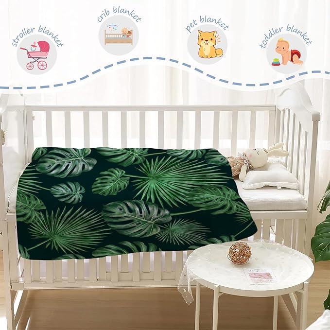 YeeJu Tropical Baby Throw Blanket Small Green Plant Leaf Blanket for Toddler Swaddle Pet Crib Kids Soft Fuzzy Plush Fleece Blankets and Throws Spring Summer Decorative Gift Blanket 30x40