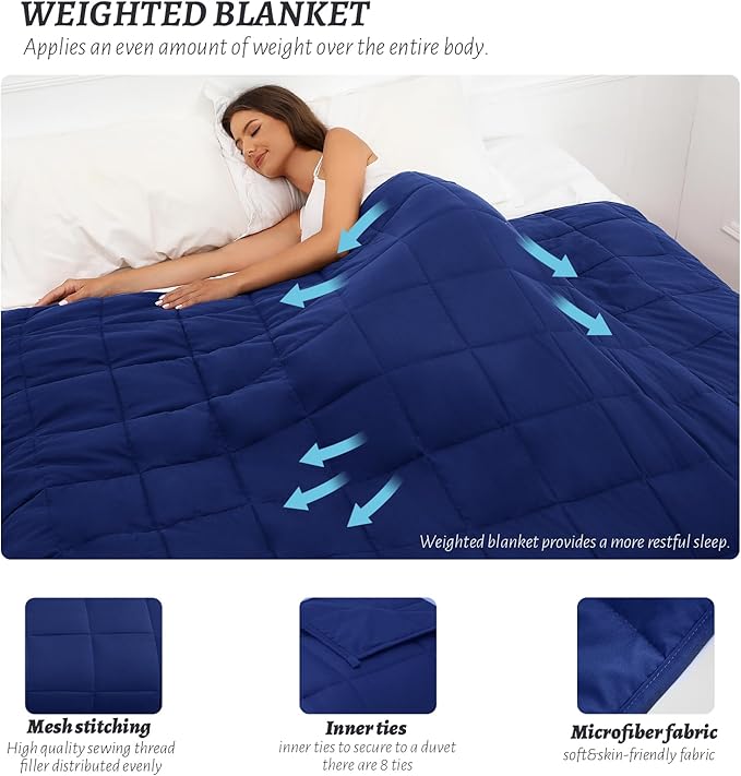 Weighted Blanket 41''x60''x7lbs Weighted Blankets NavyBlue heavey Blanket for Sleeping is Comfortable and Cozy