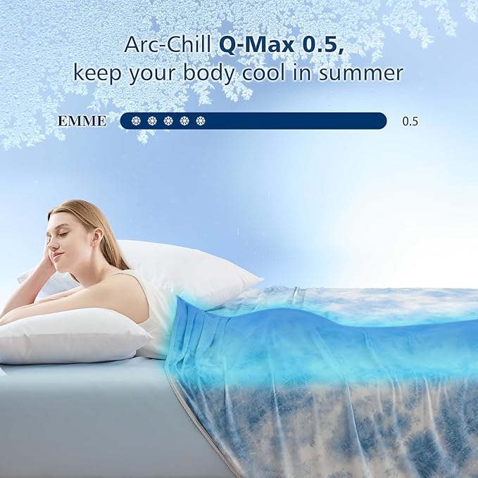 EMME Cooling Blanket Twin Size (60"x80"), Q-Max 0.5 Cooling Blankets for Hot Sleepers, Ice Summer Blanket for Nights Sweats, Blue Lightweight Sheet for Bed