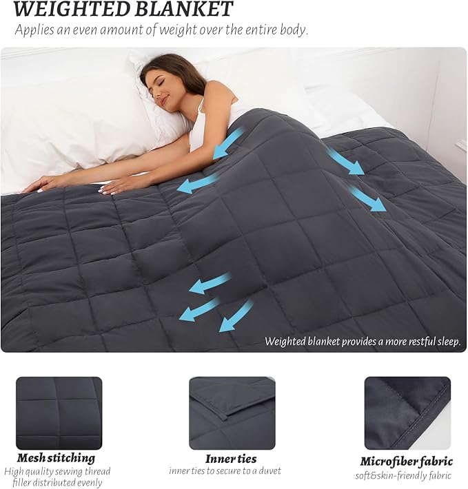 Weighted Blanket 15lbs Twin Size Dark Grey 48"x72" Weighted Blankets for Adults Heavy Blanket are Comfortable and Cozy