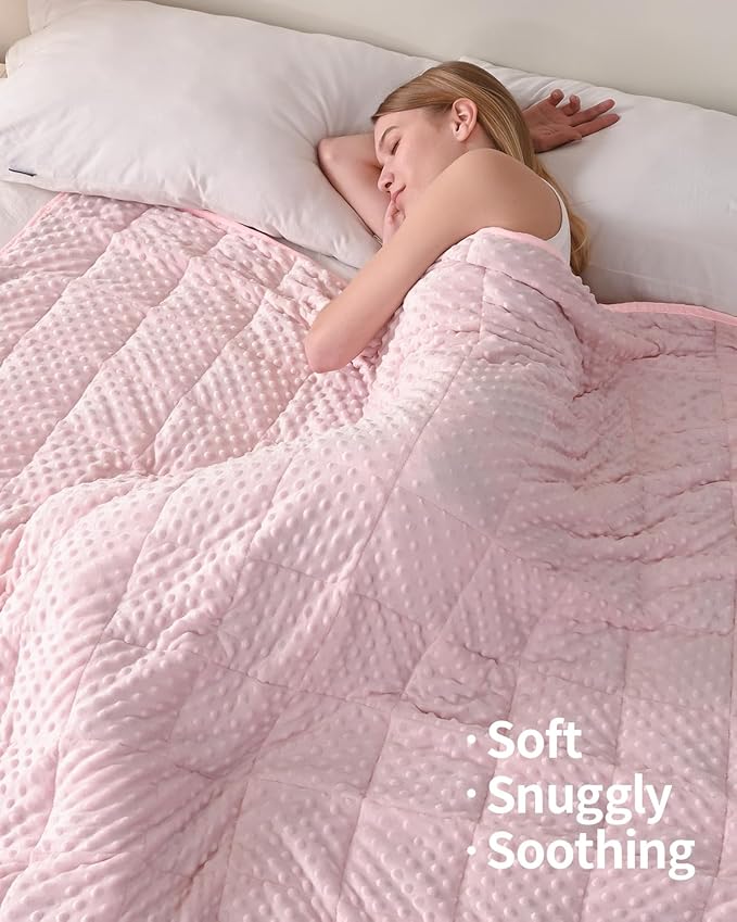 Mr. Sandman Weighted Blanket for Adults, Minky Dots Heavy Blanket for Woman,Man Sleeping/Calm, Soft, Cozy and Cooling Weighted Throw Blankets, Machine Washable, 48 x 72in, 12 lbs, Pink