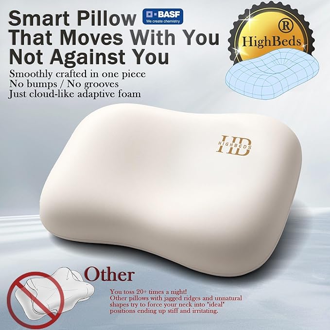 Cervical Neck Pillow for Memory Foam โ Soft Ergonomic Side Sleeper Pillow for Neck Pain Relief, Ice Silk Zipperless Pillowcase, Eco-Friendly and Durable Material