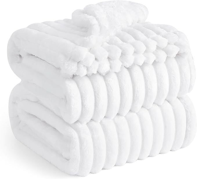Bedsure Queen Blanket for Couch - GentleSoft Cozy Soft Blankets for Women, Cute Small Fleece Throws for Girls, White, 90x90 Inches