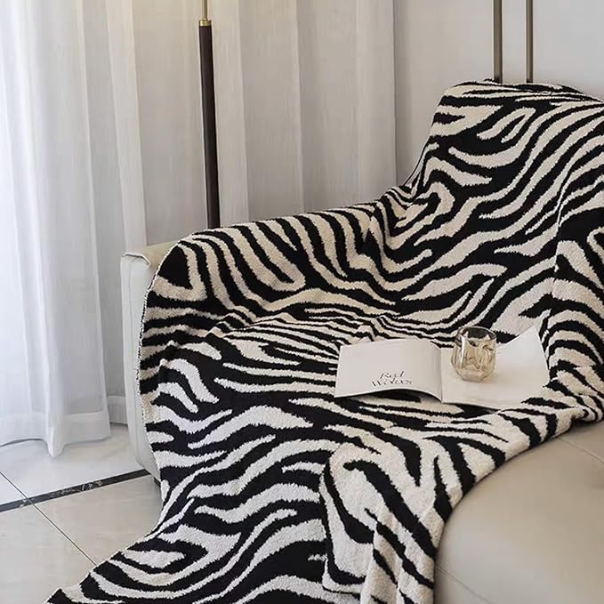 Fluffy Fleece Throw Blanket for Couch, Soft Cozy Black and White Zebra Blankets Fuzzy Thick Twin Blanket for Women, All Seasons (50x70 Inch)