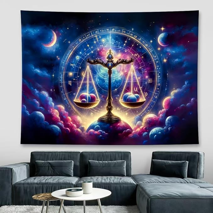 Libra Tapestry Wall Hanging Zodiac Sign Decoration Aesthetic for Bedroom Living Room Dormitory Suitable for Teen Boy and Girl Who Like Astrology 79x59 Inches