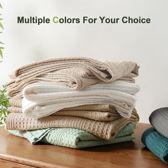 PHF Lightweight Waffle Weave Blanket King Size, Breathable & Ultra Soft, 104"x 90" Soft & Cozy Thin Blanket, Perfect for Summer & Hot Sleepers, Bed, Home Decor - Light Tan