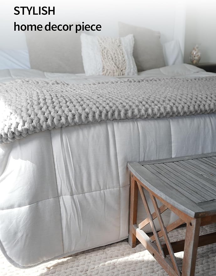 YnM Chunky Throw Blanket, Hand Knitted with Chenille Yarn, Skin Friendly, Ventilated and Breathable, Machine Washable, Home Décor Piece for Couch, Sofa and Bed (Glacier Grey, 40x50 Inch)