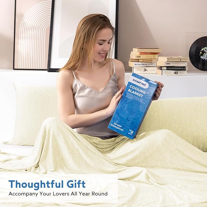 HOMFINE Cooling Blankets for Hot Sleepers - Summer Blanket Thin Lightweight Breathable Soft Double Side Enhanced Cooling for Bed Couch Sofa, Keep Cool for Night Sweats (Beige, 108 x 90 inches)