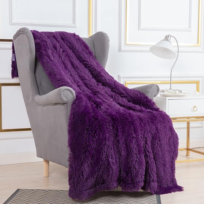 YUSOKI Purple Faux Fur Throw Blanket,2 Layers,50" x 60" Cozy Plush Fluffy Blanket Furry Fuzzy Warm Cute Shaggy Blanket for Fall Bed Living Room Décor Baby Women Pet