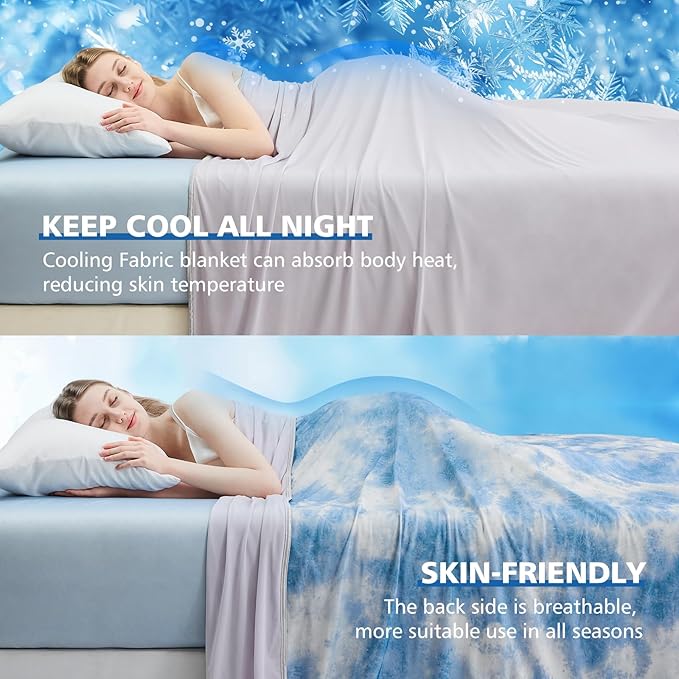 EMME Cooling Blanket Twin Size (60"x80"), Q-Max 0.5 Cooling Blankets for Hot Sleepers, Ice Summer Blanket for Nights Sweats, Blue Lightweight Sheet for Bed