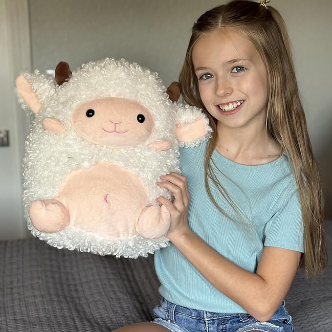 MaoGoLan 14'' Sheep Stuffed Animal Plush Lamb Squishable Throw Pillow for Kids Girls Cute Goat Body Pillow with Uncented Weighted Beads Inside - Christmas Valentine's Day Birthday Gifts